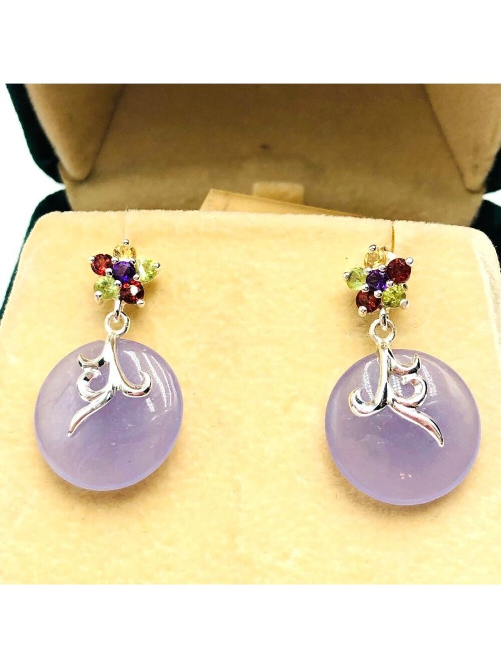 Purple Jade Multi Gemstone Sterling Silver Pierced Earrings